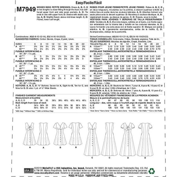 McCall's Sewing Pattern M7949 / R10234 Dress Misses Size 6-14 - Picture 2 of 6